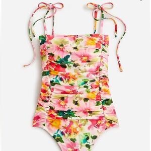 J Crew Ruched tie-shoulder one-piece swimsuit in floral Size 4